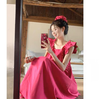 Váy maxi 2 dây bèo vai dáng suông hồng cánh sen nổi bật