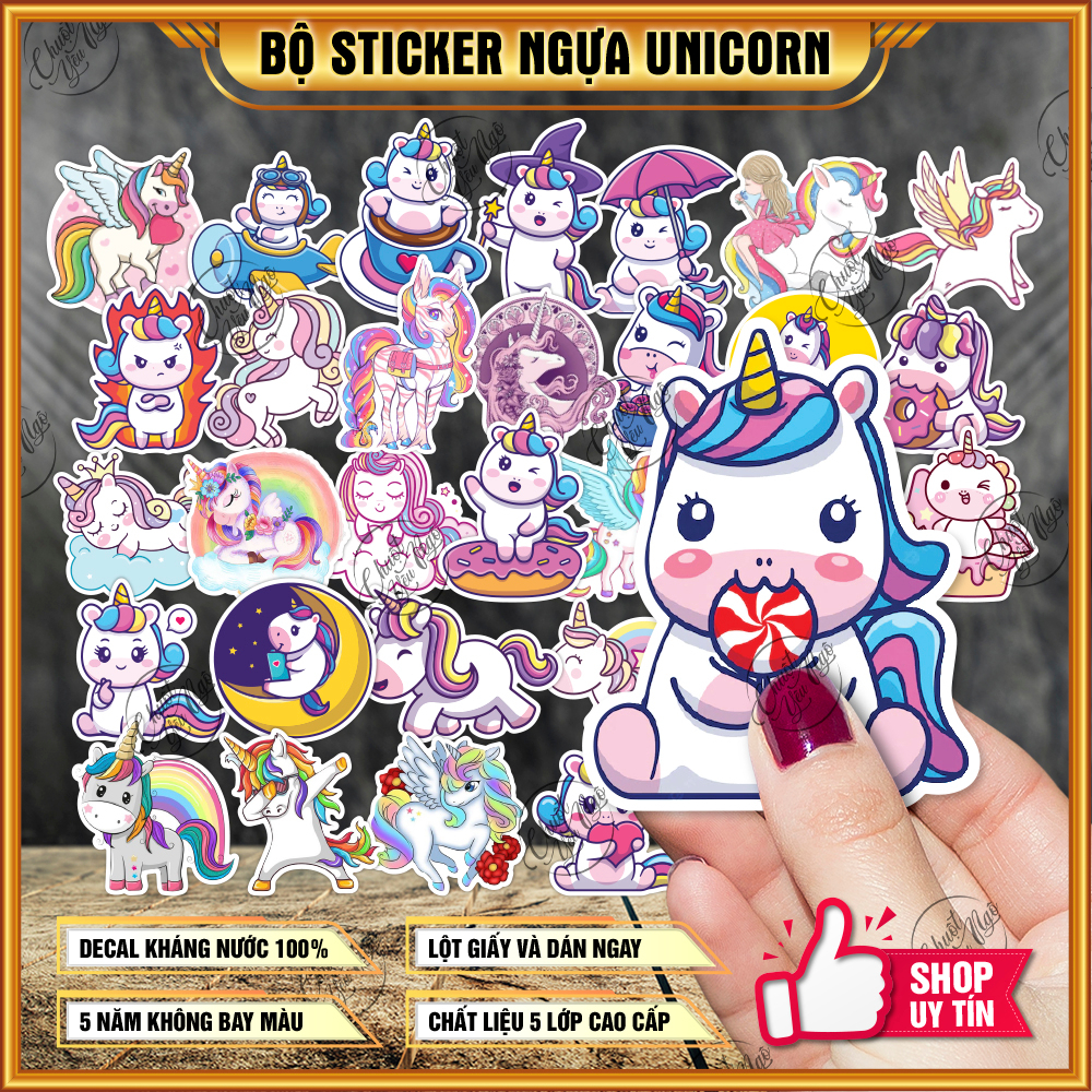Combo 100 hình dán sticker ngựa Pony kỳ lân 1 sừng unicorn dễ thường đáng yêu