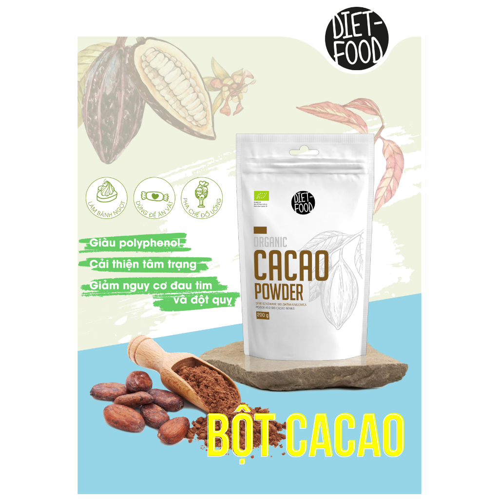Bột Cacao hữu cơ Diet Food - Organic cacao Powder 200gr