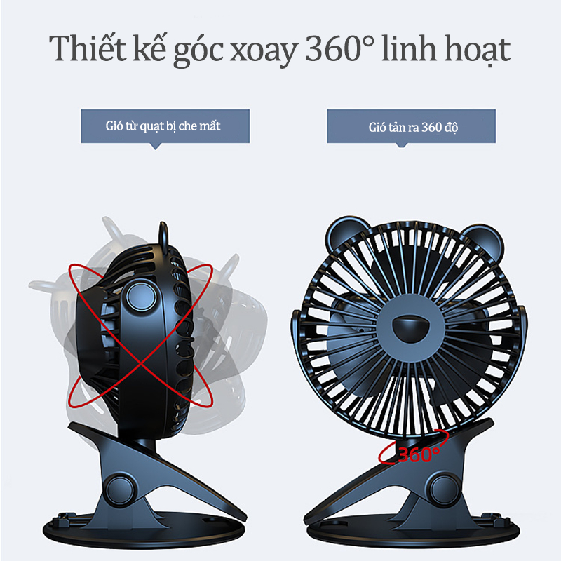 Quạt Kẹp Bàn Mini Tích Điện Siêu Mát Xoay 720 Độ Không Ồn Pin Trâu 2500mAh Có Chân Kẹp Bàn Kẹp Xe Đẩy 3 Chế Độ Tiện Lợi | BigBuy360 - bigbuy360.vn
