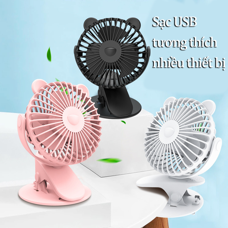 Quạt Kẹp Bàn Mini Tích Điện Siêu Mát Xoay 720 Độ Không Ồn Pin Trâu 2500mAh Có Chân Kẹp Bàn Kẹp Xe Đẩy 3 Chế Độ Tiện Lợi | BigBuy360 - bigbuy360.vn