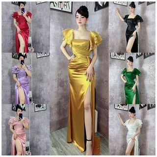 Đầm dạ hội tay cánh tiên xếp ly ngực cao cấp-TN TẶNG KÈM HOA TAI THỜI TRANG