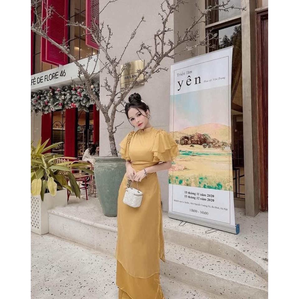 Áo Dài Cách Tân Tay Bèo Cánh Tiên 4 Tà Lụa Tơ Thiết Kế Chuẩn Phom Cam kết Chất Lượng | BigBuy360 - bigbuy360.vn