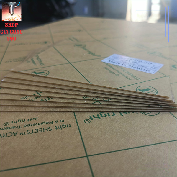 Tấm mica trong suốt 1mm: 10x10, 10x15, 15x15, 15x20, 15x25 cm, hàng Malaysia , cắt laser.
