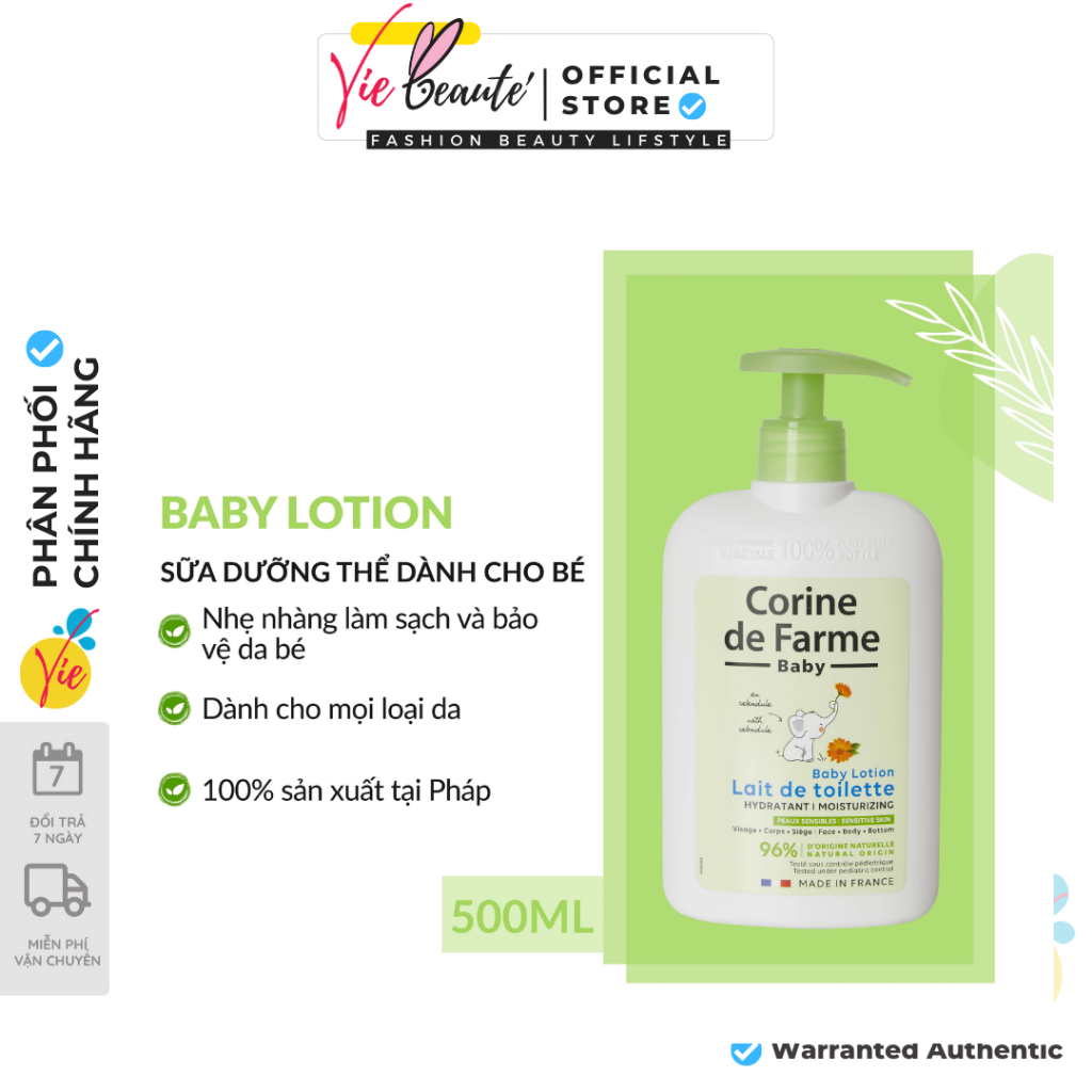 Sữa dưỡng thể cho bé CORINE DE FARME BABY LOTION dưỡng ẩm an toàn cho bé yêu - 500ml