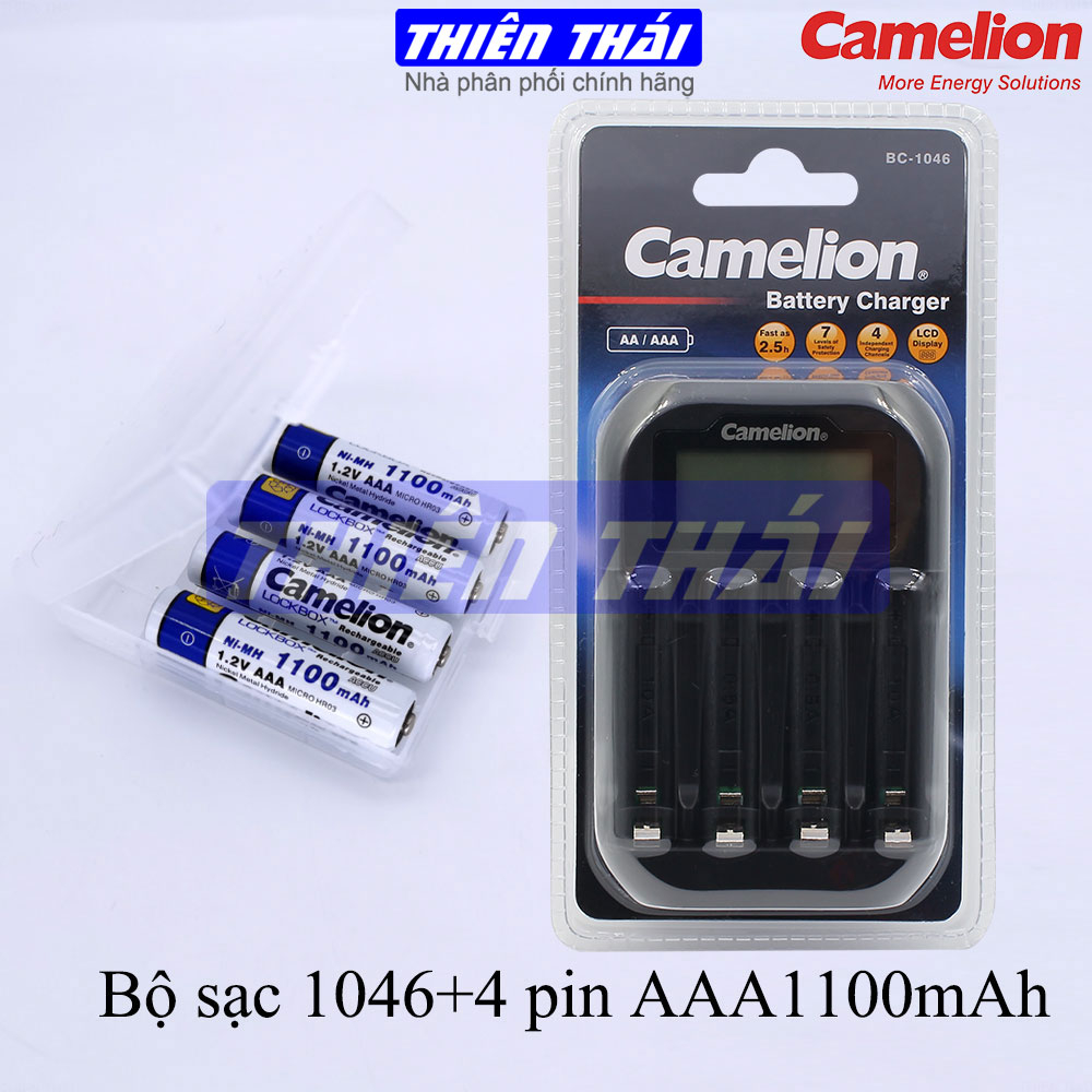 Bộ sạc Camelion BC-1046,kèm pin AA2700mAh,AA2500mAh,AAA1100mAh,Máy sạc nhanh,tự ngắt