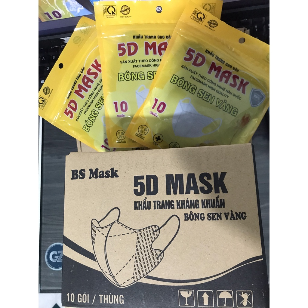 Free Ship - 200c cái khẩu trang 5D Bông Sen Vàng hàng 3 lớp chính hãng giá tại xưởng