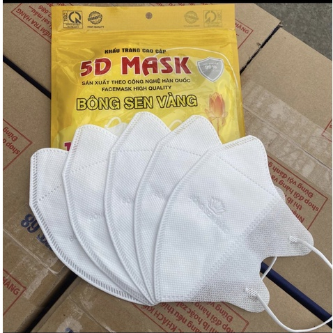 Free Ship - 200c cái khẩu trang 5D Bông Sen Vàng hàng 3 lớp chính hãng giá tại xưởng