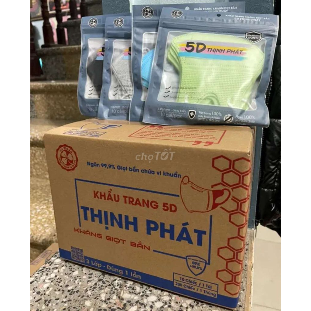Free Ship -  100 cái khẩu trang 5D Thịnh Phát hàng 3 lớp chính hãng giá tại xưởng