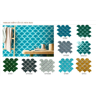 Gạch mosaic trang tri cao cấp hình vảy c'a ốp tường trang trí nhà tắm, phòng khách, bể bơi, chống thấm tốt