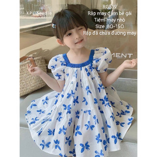 RG519_Rập giấy may đầm xòe cổ vuông bé gái