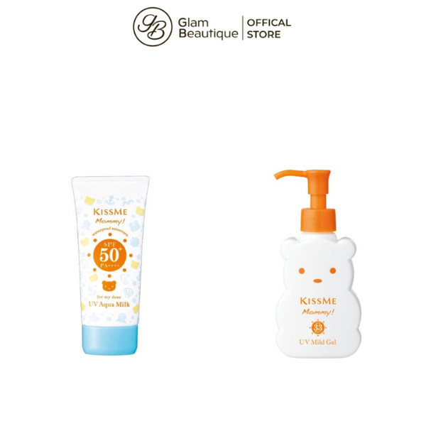 Kem Và Sữa Chống Nắng, Dưỡng Ẩm Cho Em Bé Chiết Xuất Thành Phần Thực Phẩm Kissme Mommy UV Aqua Milk Glam Beautique
