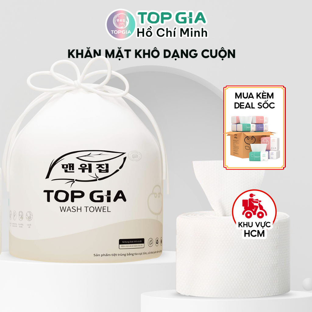 Khăn mặt khô Top Gia dùng 1 lần tẩy trang lau khô lau ướt đa năng