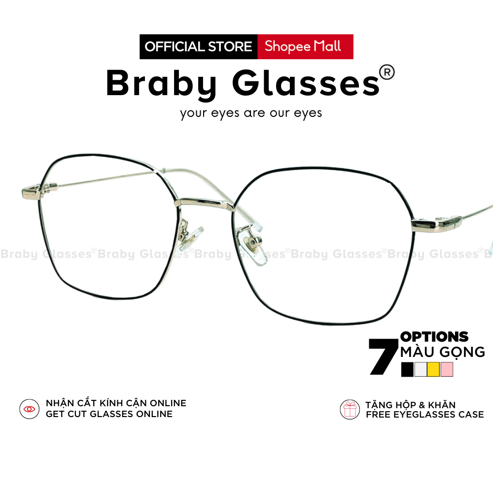 Gọng kính cận đa giác nam nữ Braby Glasses chất liệu kim loại cao cấp mảnh siêu nhẹ thiết kế sang trọng MK98