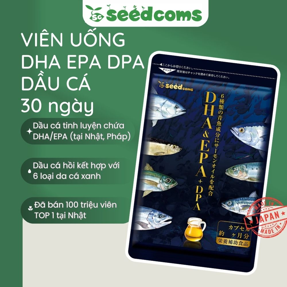 Viên uống bổ não DHA & EPA + DPA Seedcoms 30 ngày dầu cá hồi kết hợp với 6 loại cá da xanh Nhật Bản