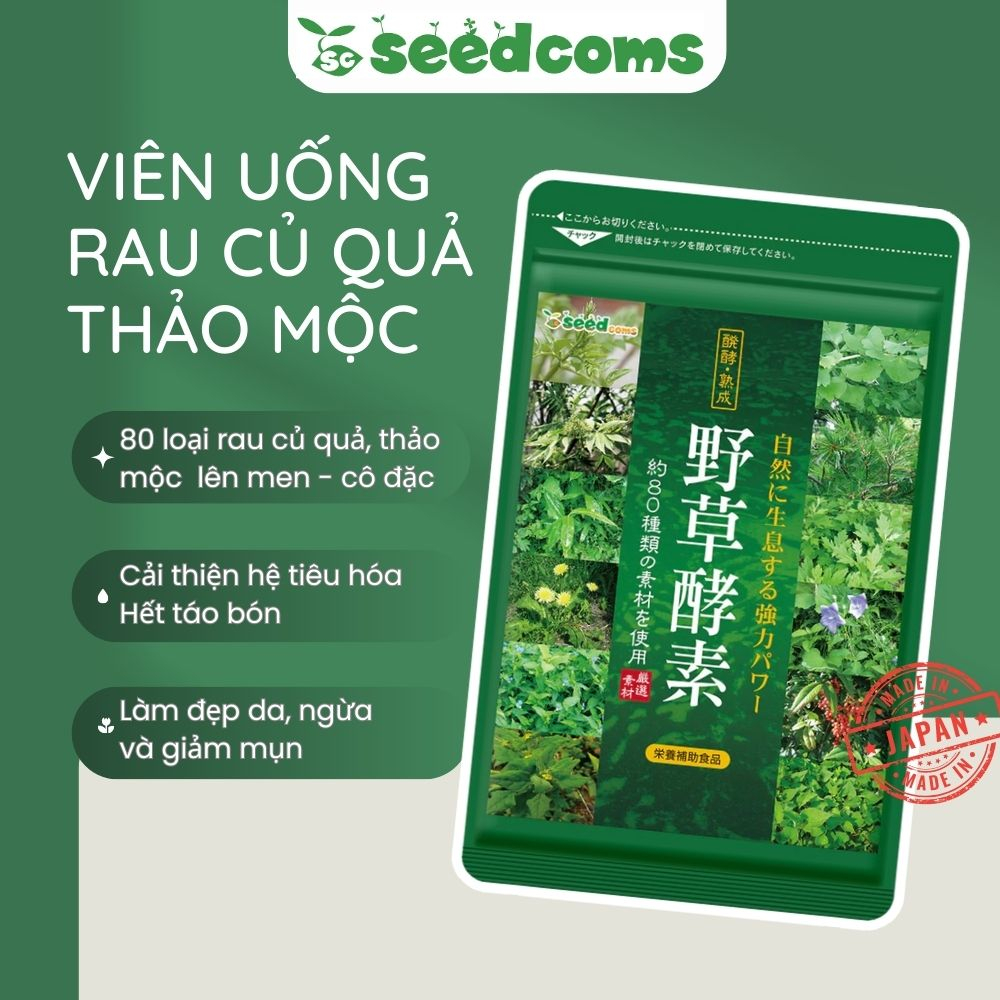 Viên uống Rau củ quả Seedcoms chứa 80 loại thảo mộc đặc tuyến hỗ trợ tiêu hóa, giảm táo bón nóng trong, hỗ trợ sức khỏe