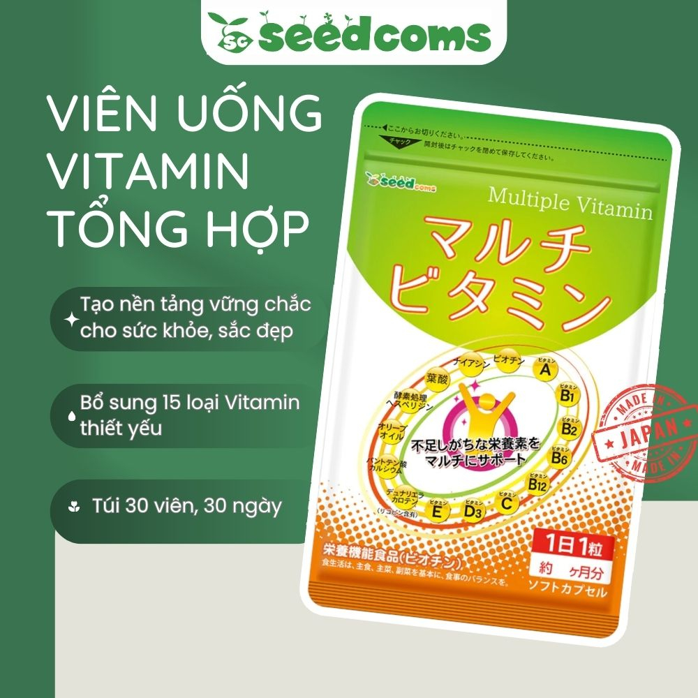 Viên uống Vitamin tổng hợp Seedcoms bổ sung 15 loại vitamin thiết yếu hỗ trợ tăng cường sức khoẻ, sắc đẹp