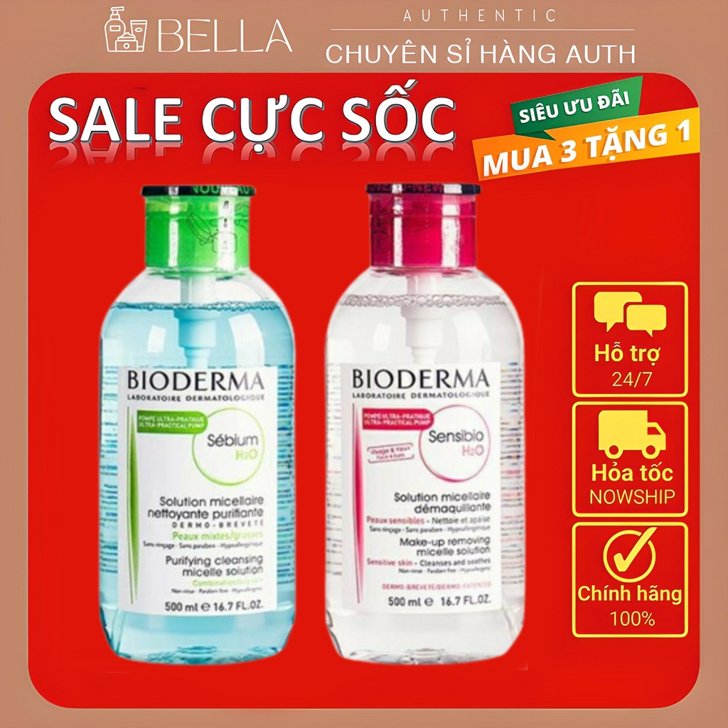 Nước tẩy trang bioderma 500ml cho da dầu, da khô và da nhậy cảm