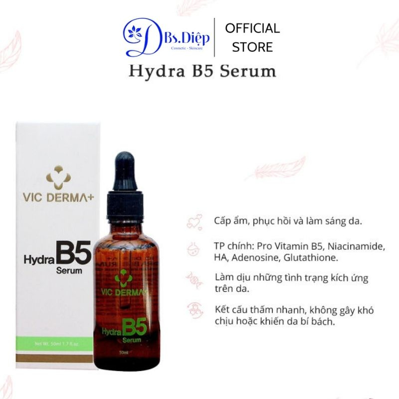 Serum cấp ẩm, phục hồi VIC DERMA+ Serum Pearl HA  - Hydra B5 - Folic Acid B9 (50ml)