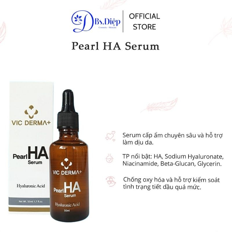 Serum cấp ẩm, phục hồi VIC DERMA+ Serum Pearl HA  - Hydra B5 - Folic Acid B9 (50ml)
