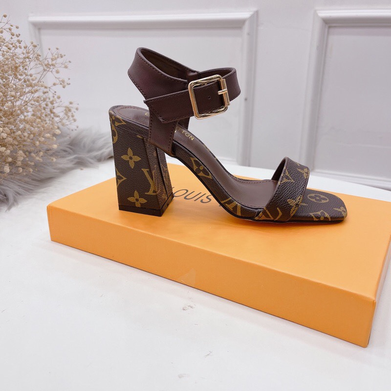 Sandal nữ gót trụ cao 9cm màu nâu tây đẹp đỉnh, hàng quảng châu cao cấp. full box.