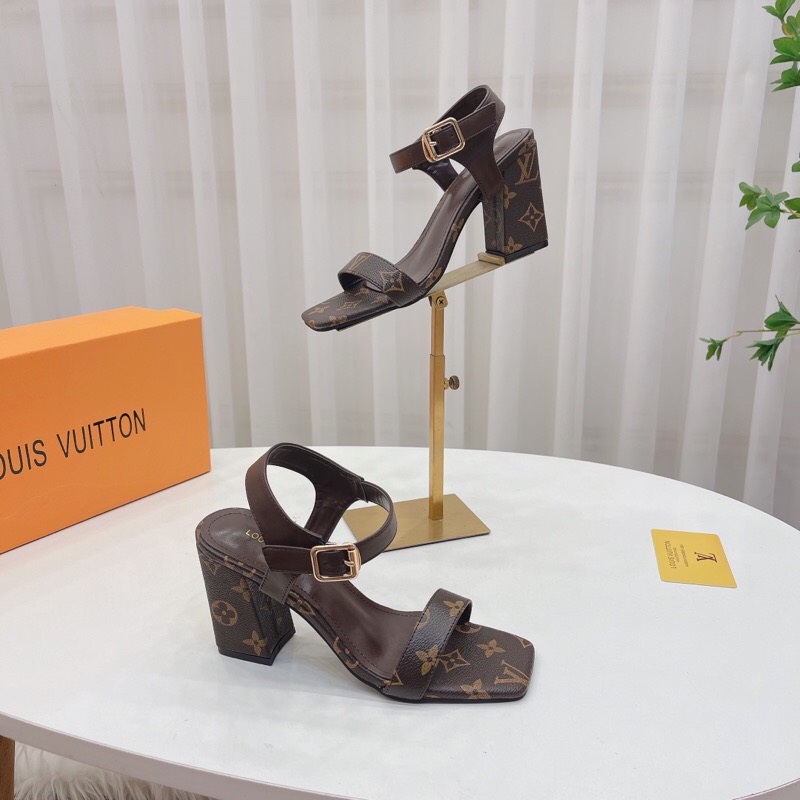 Sandal nữ gót trụ cao 9cm màu nâu tây đẹp đỉnh, hàng quảng châu cao cấp. full box.