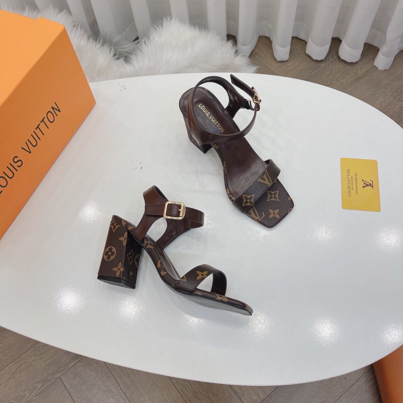 Sandal nữ gót trụ cao 9cm màu nâu tây đẹp đỉnh, hàng quảng châu cao cấp. full box.