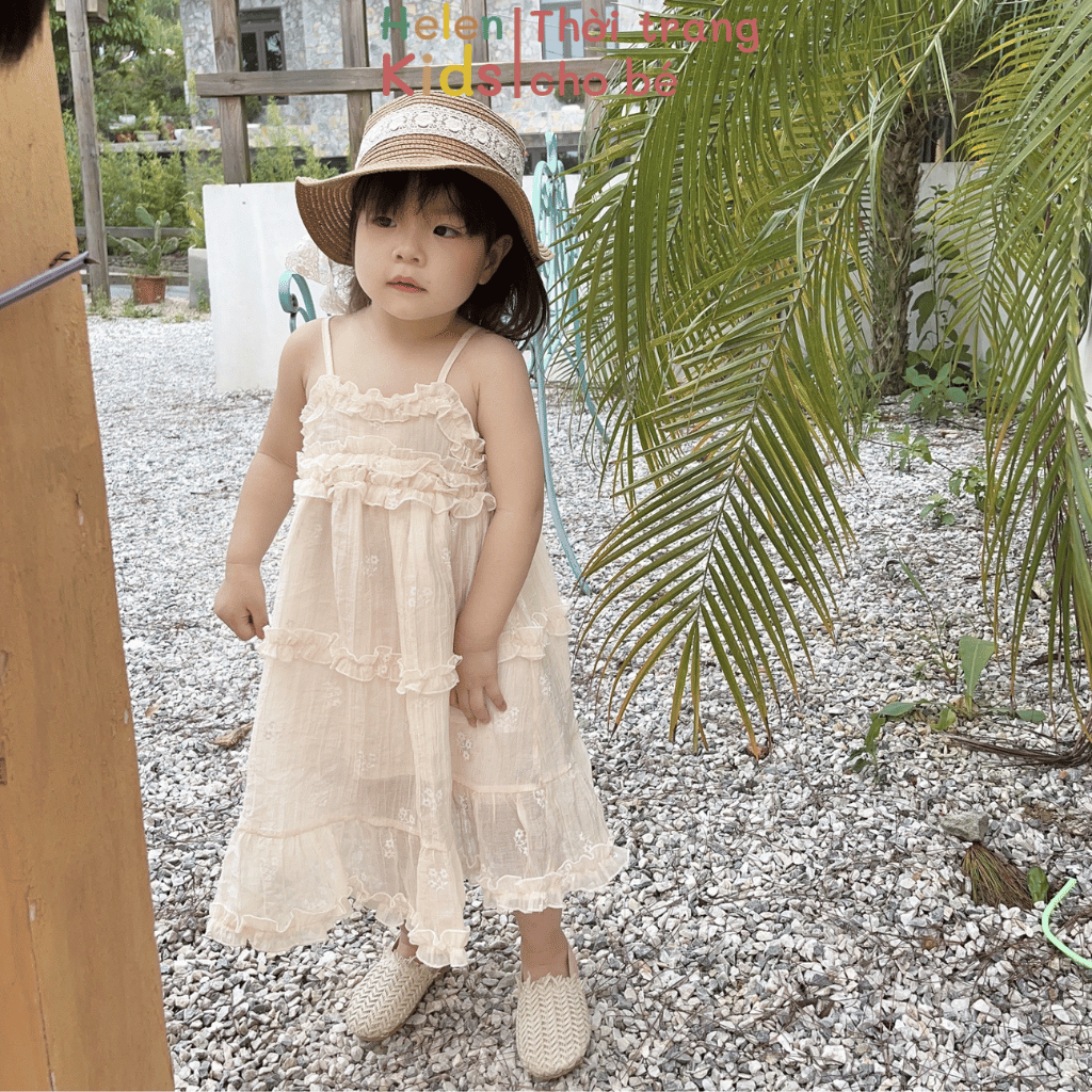 Váy Tơ 2 Dây Phối Bèo Helen Kids Váy Tiểu Thư Cho Bé OP5168