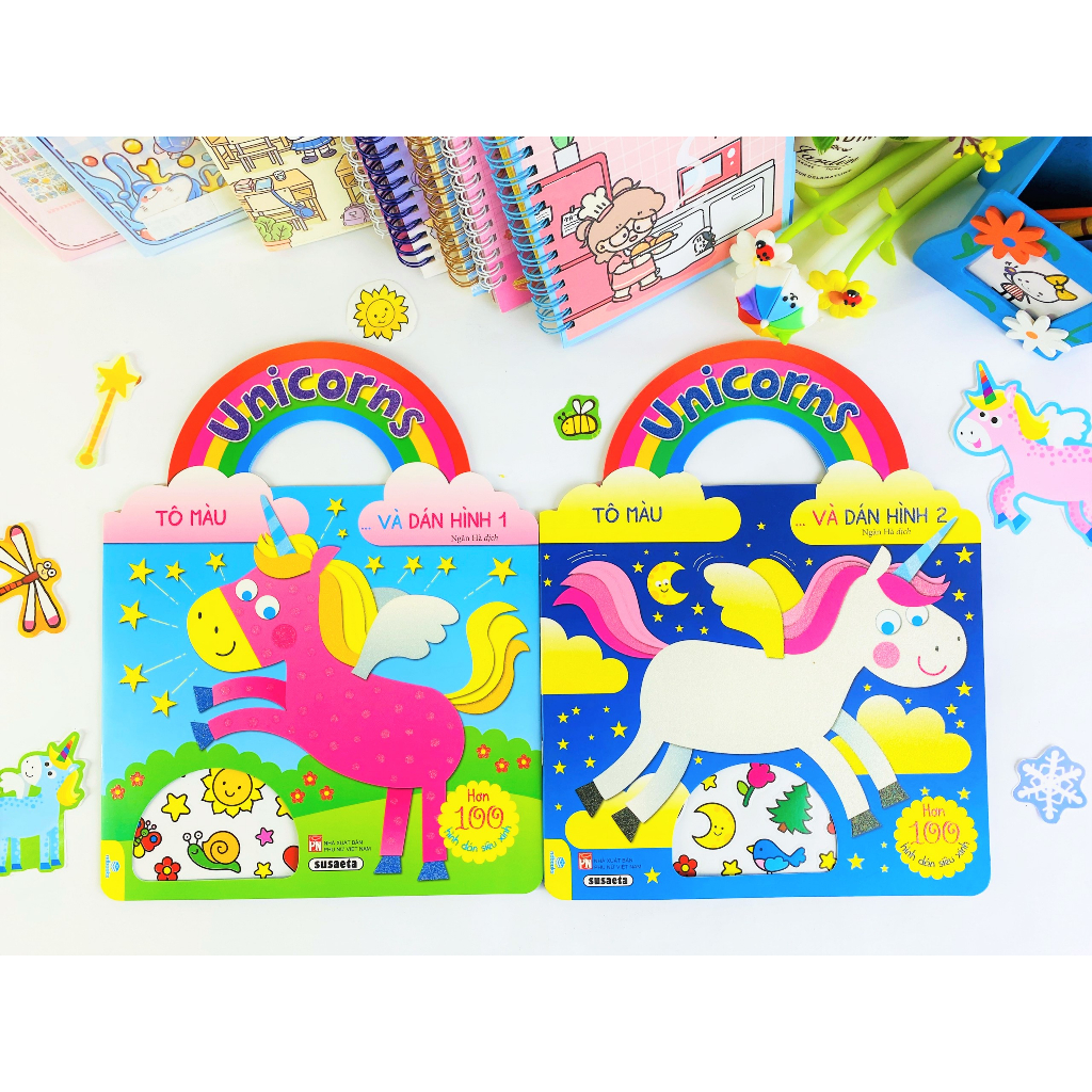 Sách - Unicorns Tô Màu Và Dán Hình - Hơn 100 hình dán siêu xinh - ndbooks