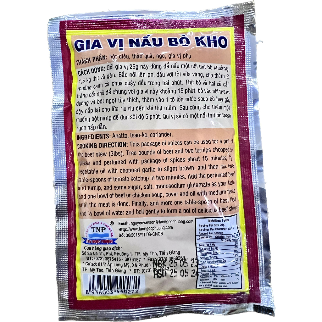 Gói Gia VỊ Bò Kho 20g Tân Ngọc Phượng Tan Ngoc Phuong