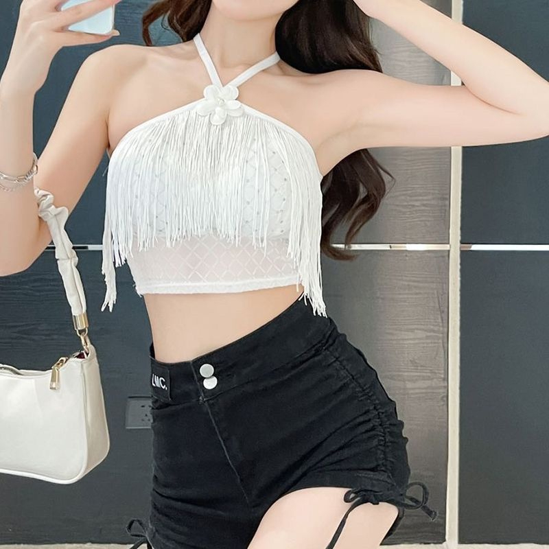 Áo Hai Dây Dáng Ôm Họa Tiết Hoa Phối Tua Rua Thời Trang Mùa Hè Cho Nữ B1911