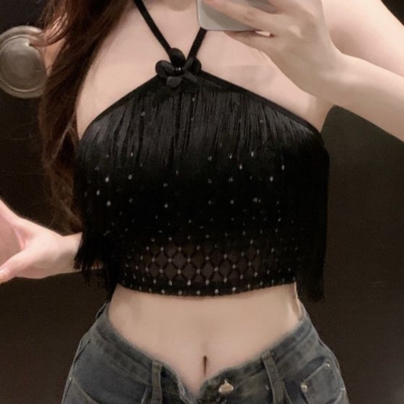 Áo Hai Dây Dáng Ôm Họa Tiết Hoa Phối Tua Rua Thời Trang Mùa Hè Cho Nữ B1911