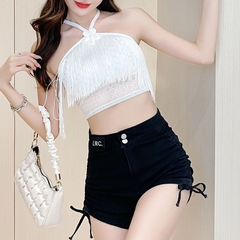 Áo Hai Dây Dáng Ôm Họa Tiết Hoa Phối Tua Rua Thời Trang Mùa Hè Cho Nữ B1911