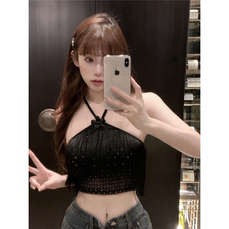 Áo Hai Dây Dáng Ôm Họa Tiết Hoa Phối Tua Rua Thời Trang Mùa Hè Cho Nữ B1911