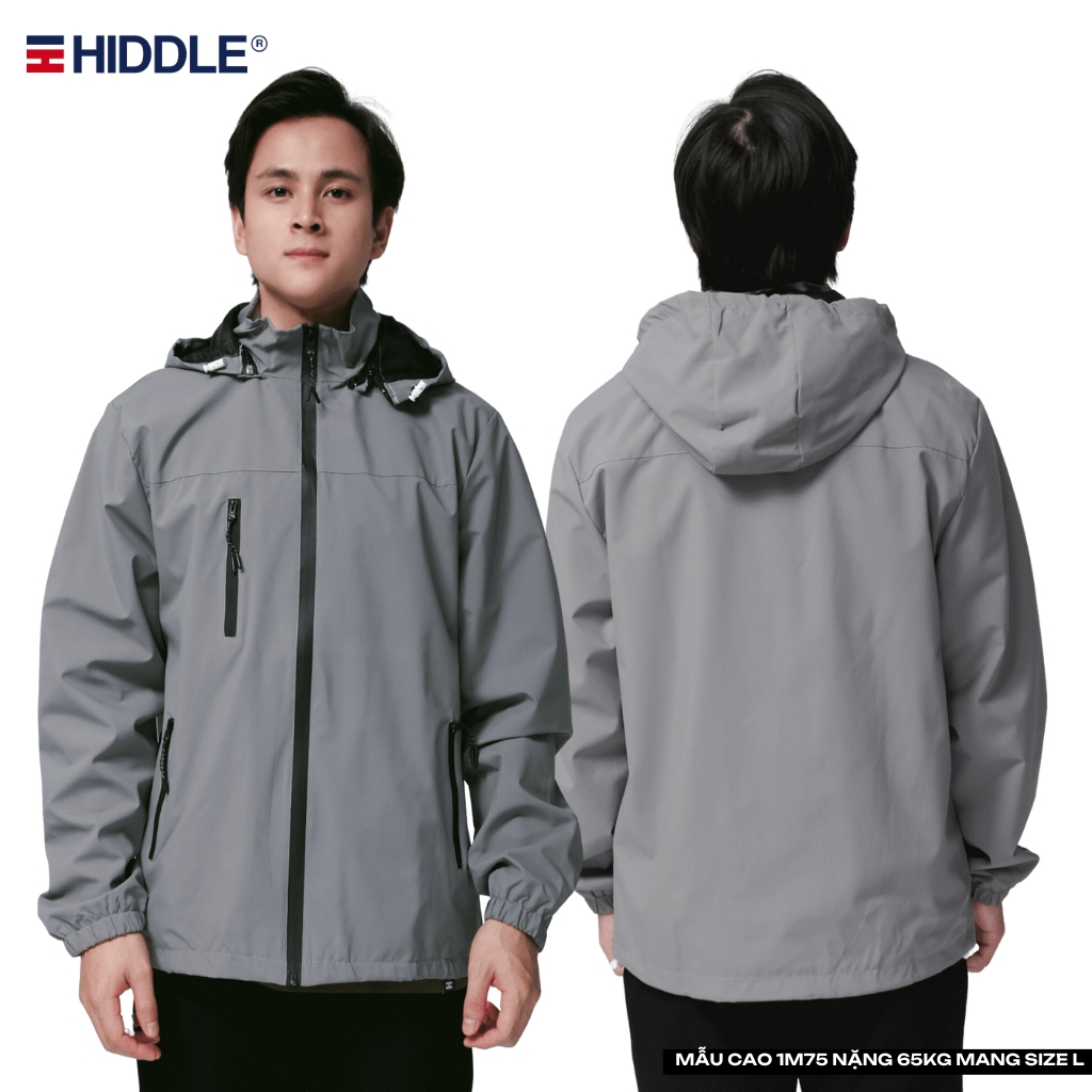 Áo khoác gió nam có mũ 2 lớp màu đen, xanh, xám kháng nước cản gió HIDDLE | H7-AK11