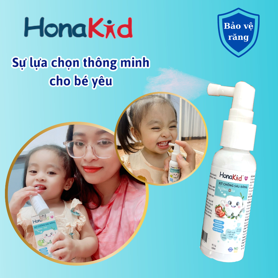 Xịt chống sâu răng cho bé HONAKID [VỊ DÂU], xịt chống sâu răng ,Vệ sinh răng miệng cho bé, Midkid, Ramukid