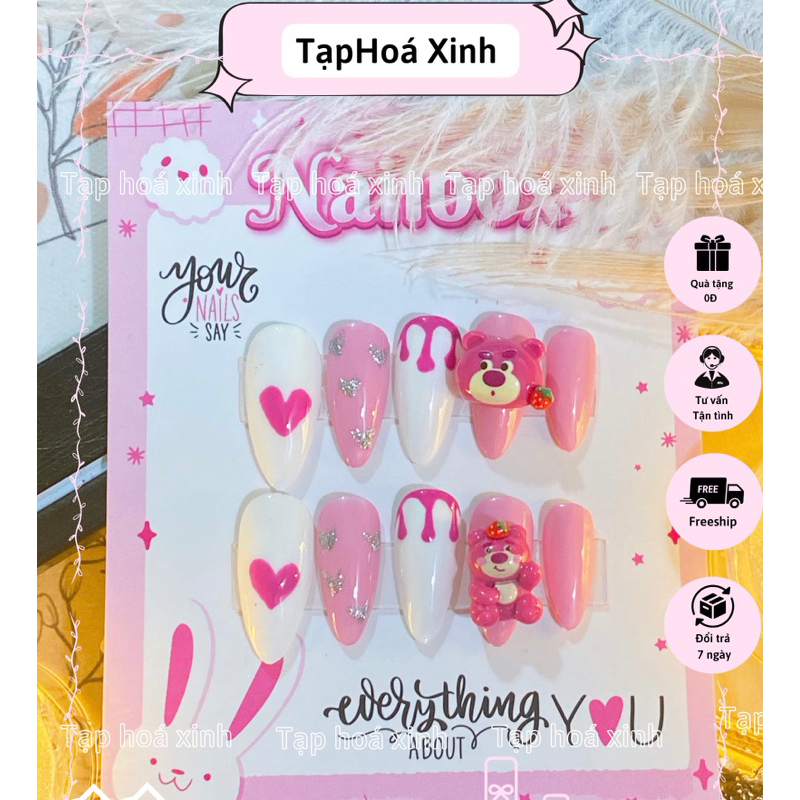 Nailbox thiết kế gấu hồng xinh xắn