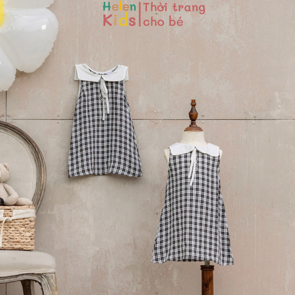 Váy Sát Nách Suông Phối Cổ Helen Kids Váy Chữ A Bé Gái BST Black&White OP5166