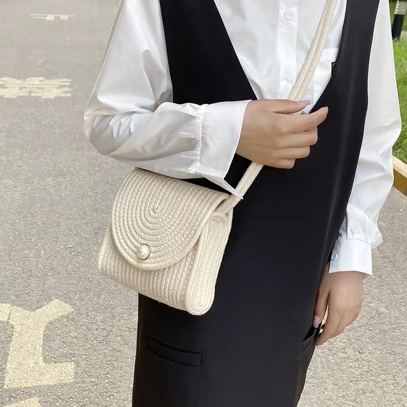 Túi đeo chéo đan mây phong cách retro kiểu vintage thời trang cho nữ 20 × 6,5 × 16cm