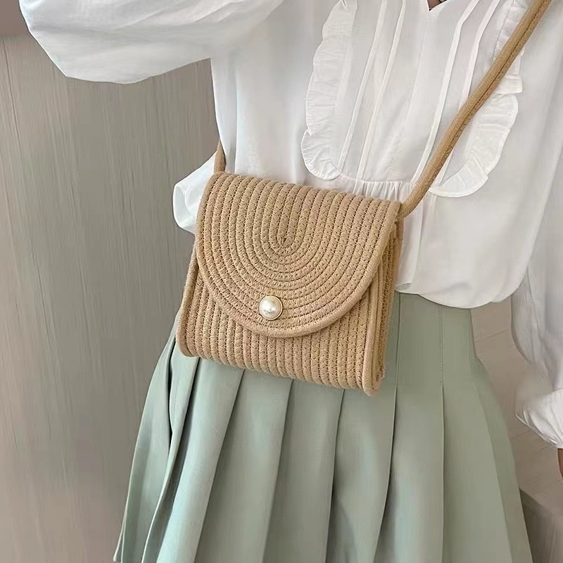 Túi đeo chéo đan mây phong cách retro kiểu vintage thời trang cho nữ 20 × 6,5 × 16cm