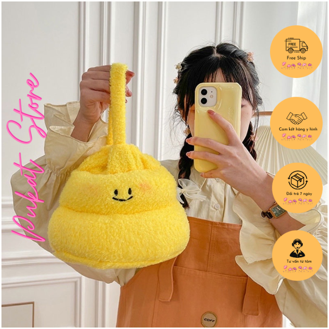 Túi bucket dây rút nhồi bông đễ thương dành cho nữ size 19x17x20cm