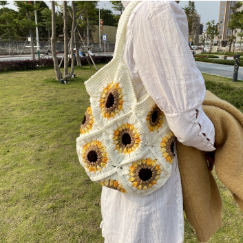 Gói nguyên liệu len tự đan túi xách hình hoa hướng dương xinh xắn dễ thương