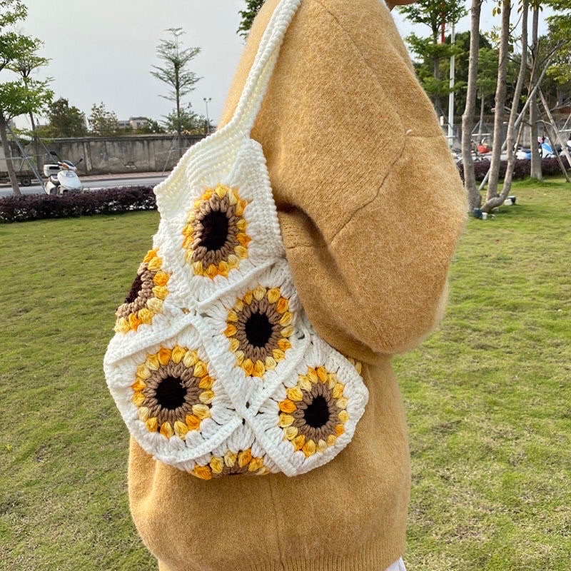 Gói nguyên liệu len tự đan túi xách hình hoa hướng dương xinh xắn dễ thương