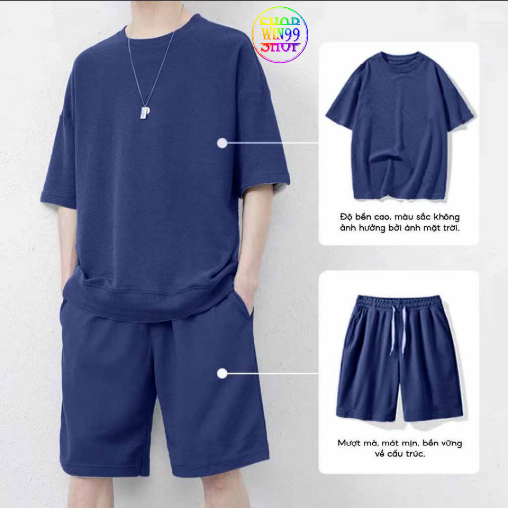 Bộ Thể Thao Nam Trơn Cao Cấp Chất Vải Thun Xốp Co Giãn Tay Cộc Lưng Thun Có Túi Phù Hợp Mặc Nhà Hoặc Chơi Thể Thao...