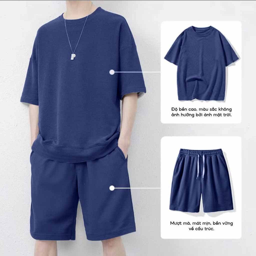 Bộ Thể Thao Nam Trơn Cao Cấp Chất Vải Thun Xốp Co Giãn Tay Cộc Lưng Thun Có Túi Phù Hợp Mặc Nhà Hoặc Chơi Thể Thao...