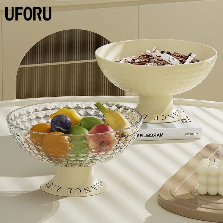 Khay đựng hoa quả trái cây thực phẩm đế cao màu be chất liệu nhựa PET cao cấp phong cách sang trọng - UF457