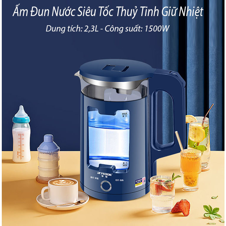 Ấm Siêu Tốc Thủy Tinh 1,8L - 2,3L Công Suất Lớn 1500W -  Ấm Đun Nước Pha Trà Siêu Nhanh Bảo Hành 6 Tháng