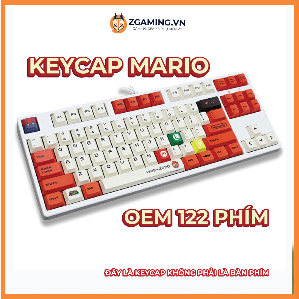 Keycap Bàn Phím Mario Đỏ/ Vàng | Profile OEM| PBT 122 Phím | Sẵn Hàng Giao Hỏa Tốc