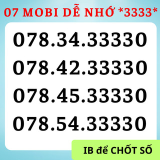 Sim mobifone số đẹp trả trước sim tứ quý giữa 3333, đầu 078 dễ nhớ