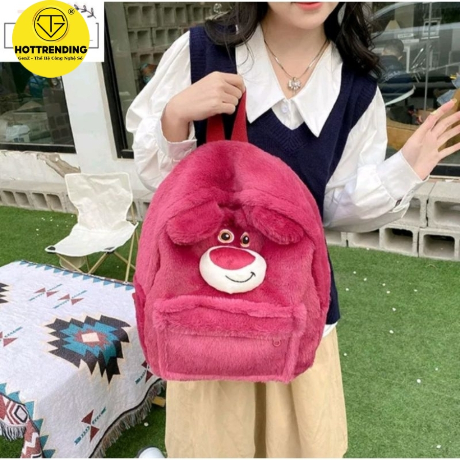 Balo gấu dâu Lotso Đi Học Đi Chơi Dễ Thương Phong Cách Hàn